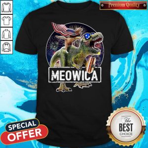 Meowica Cat T Rex Dinosaur 4th Of July Shirt