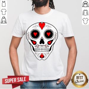 Sugar Skull Hearts Red Black White Day Of The Dead Shirt