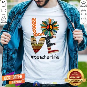 Original Sunflower And Book And Hippie Love #teacherlife American Flag Shirt