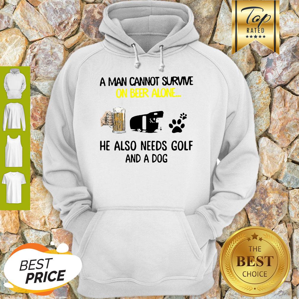 A Man Cannot Survive On Beer Alone He Also Needs Camper And A Dog Paw Shirt