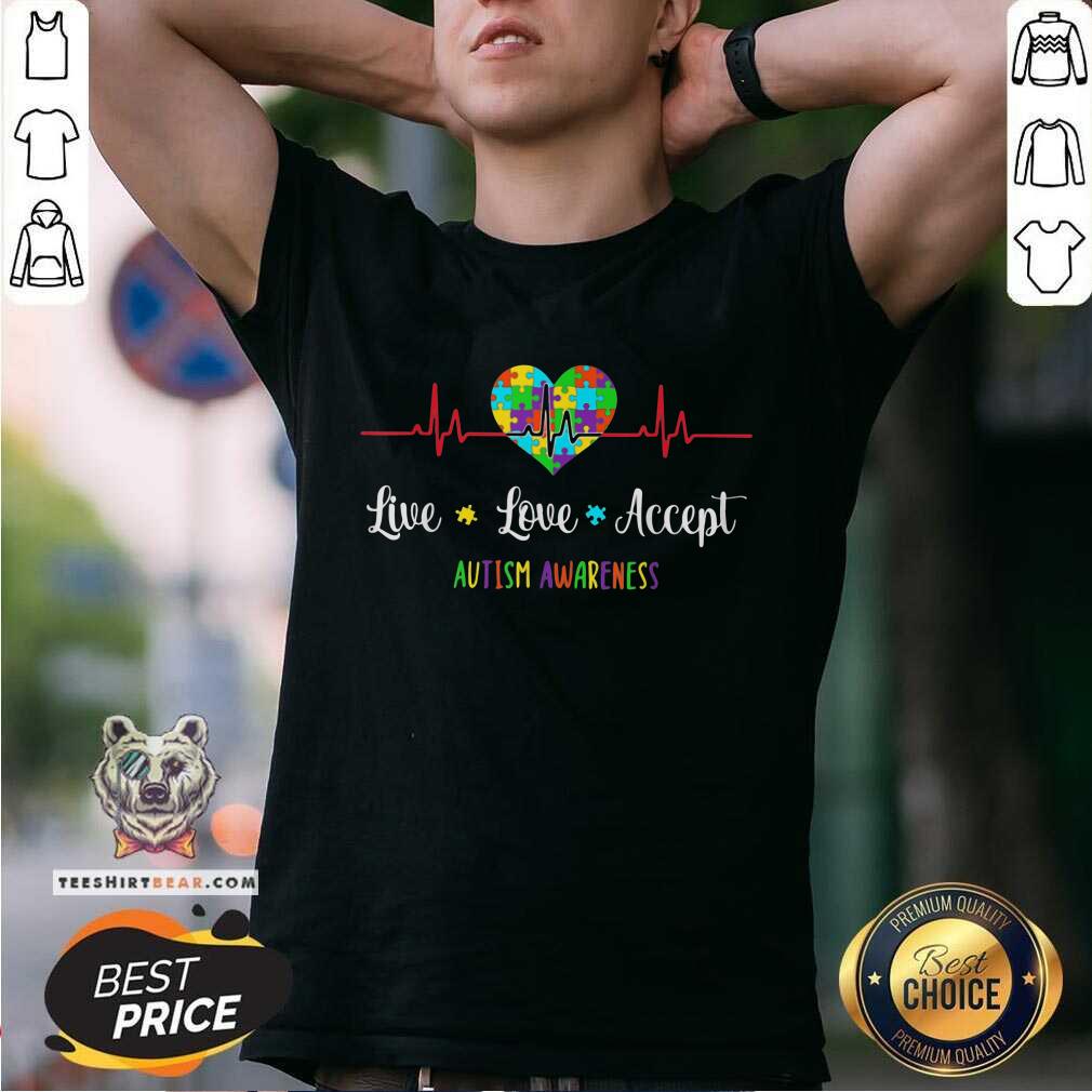 Awesome Live Love Accept Autism Awareness Heartbeat Shirt