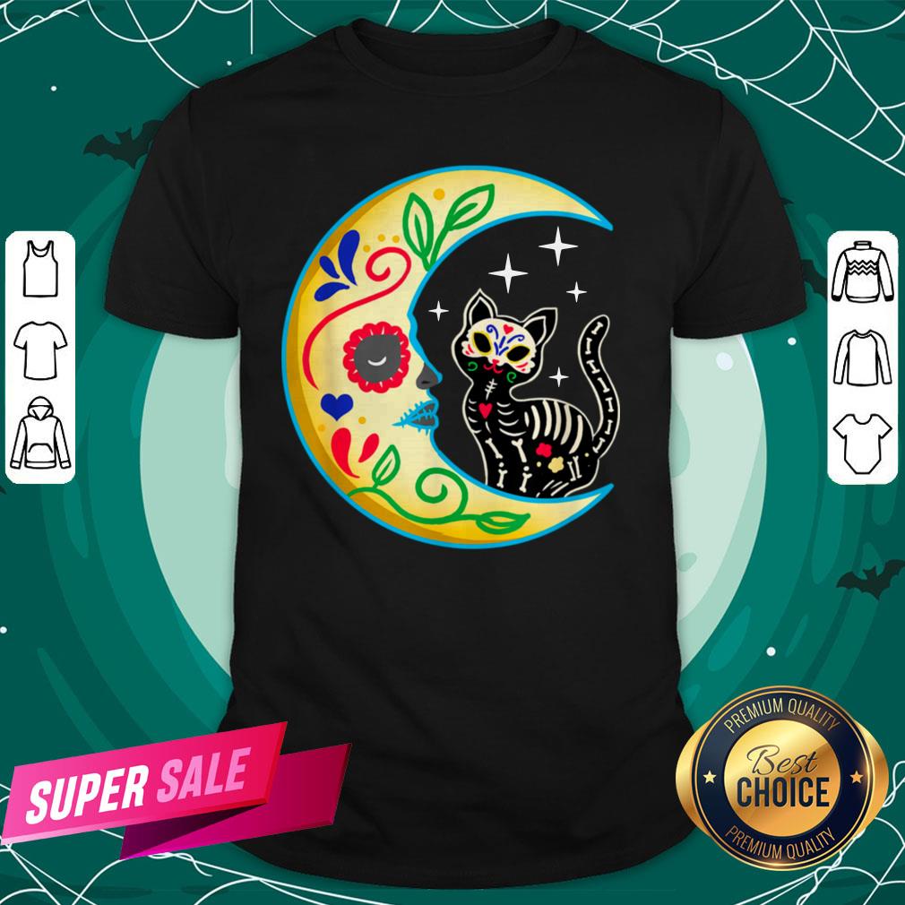 Cat Amp Moon Sugar Skull Dia De Los Muertos Shirt