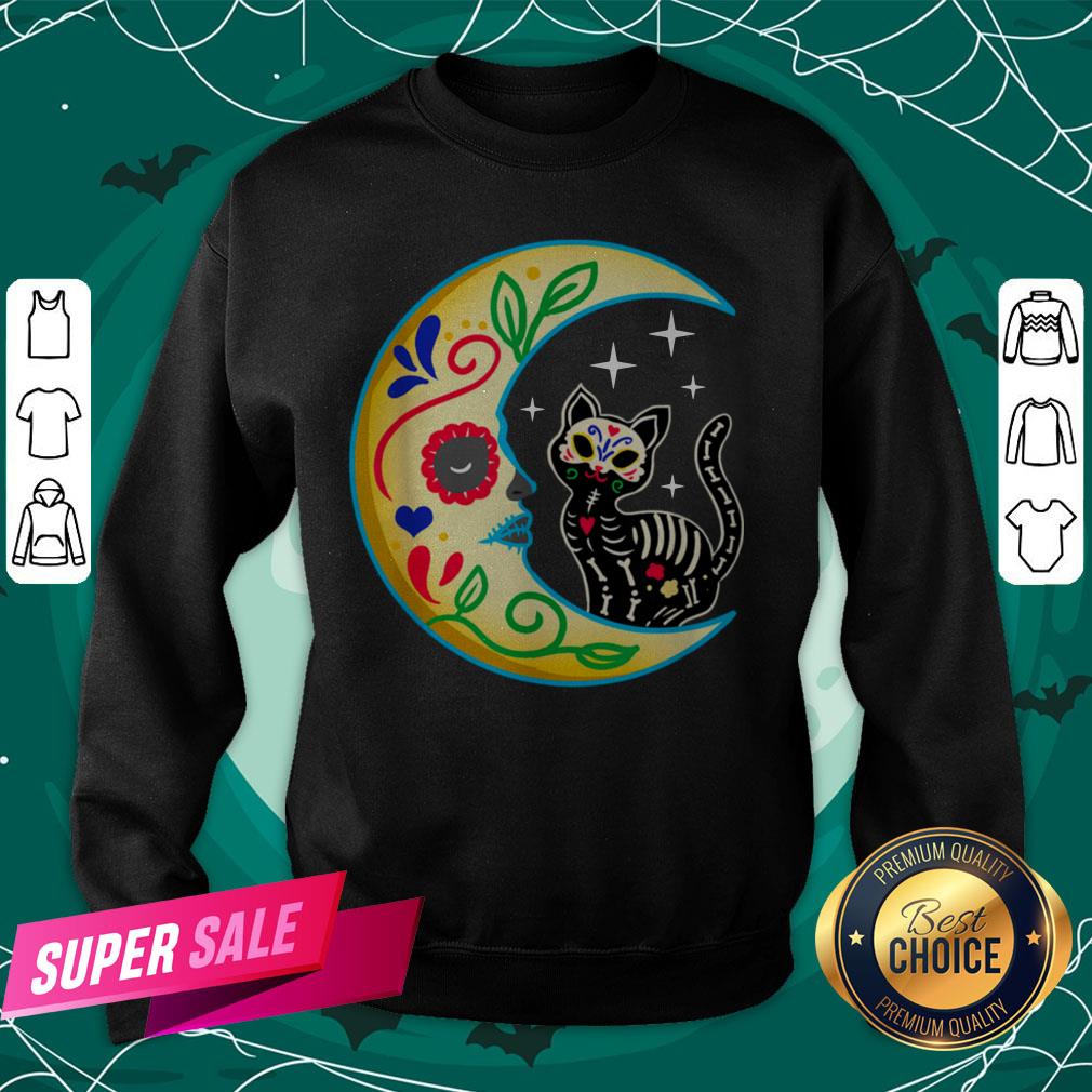 Cat Amp Moon Sugar Skull Dia De Los Muertos Shirt