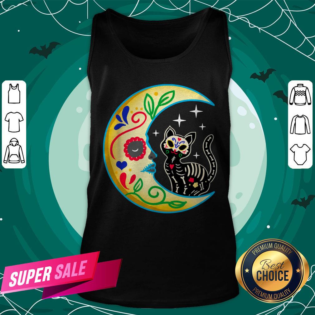 Cat Amp Moon Sugar Skull Dia De Los Muertos Shirt