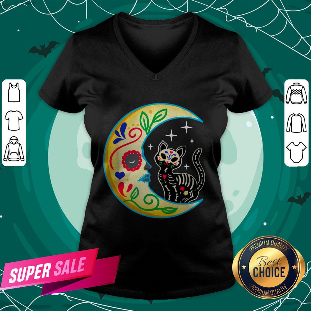 Cat Amp Moon Sugar Skull Dia De Los Muertos Shirt