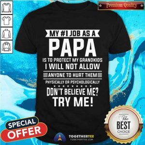 Nice My No 1 Job As A Papa Is To Protect My Grandkids Don’t Believe Me Try Me Shirt