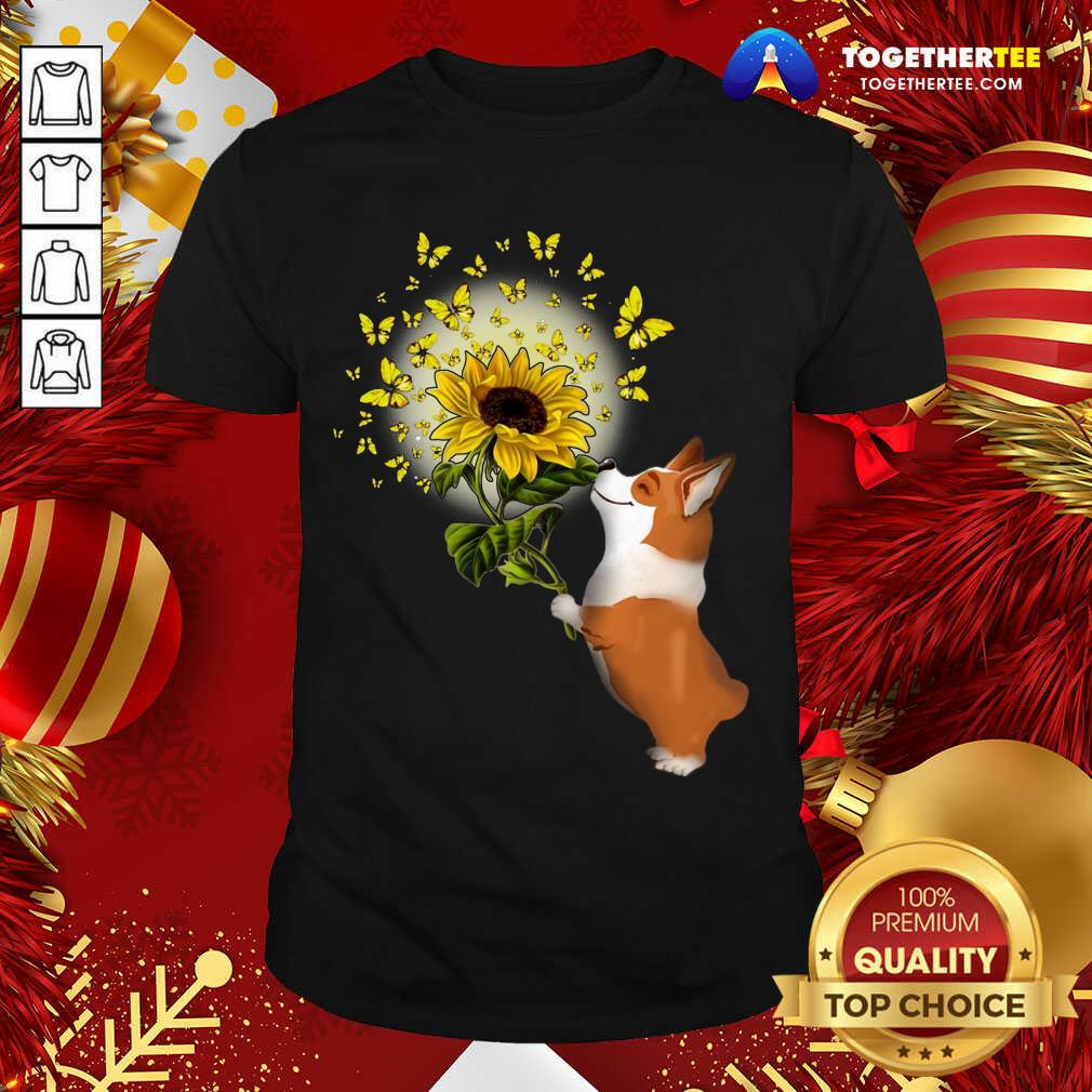 Cute Corgi Butterfly Sunflower Shirt