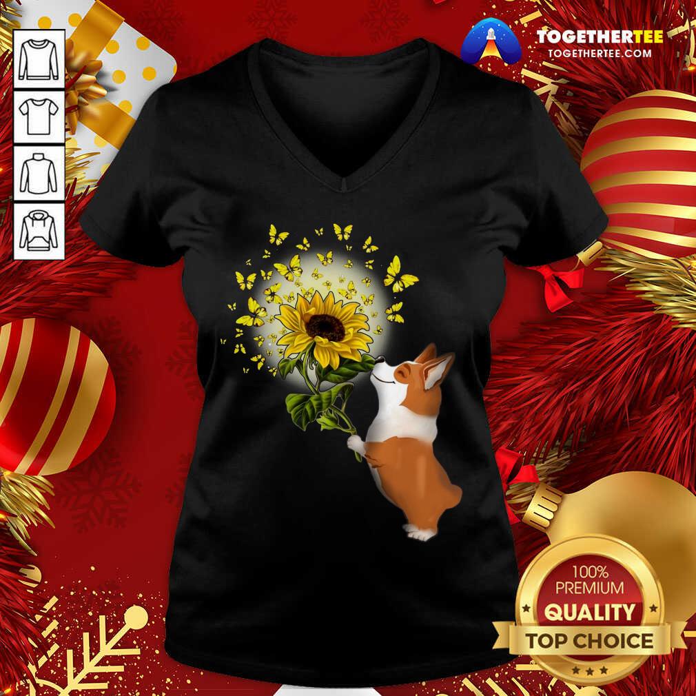 Cute Corgi Butterfly Sunflower Shirt