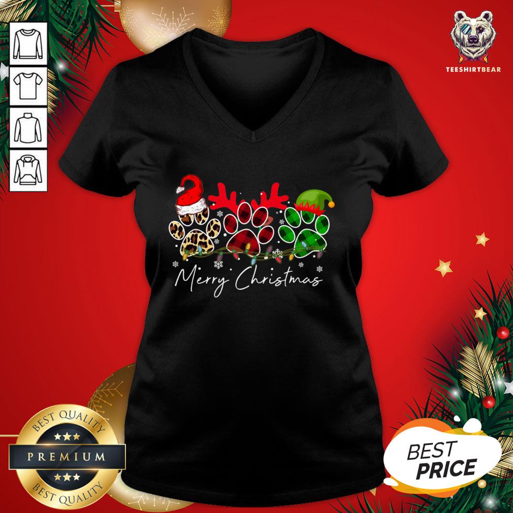 Cute Dog Paw Santa Reindeer Merry Christmas Tree Shirt