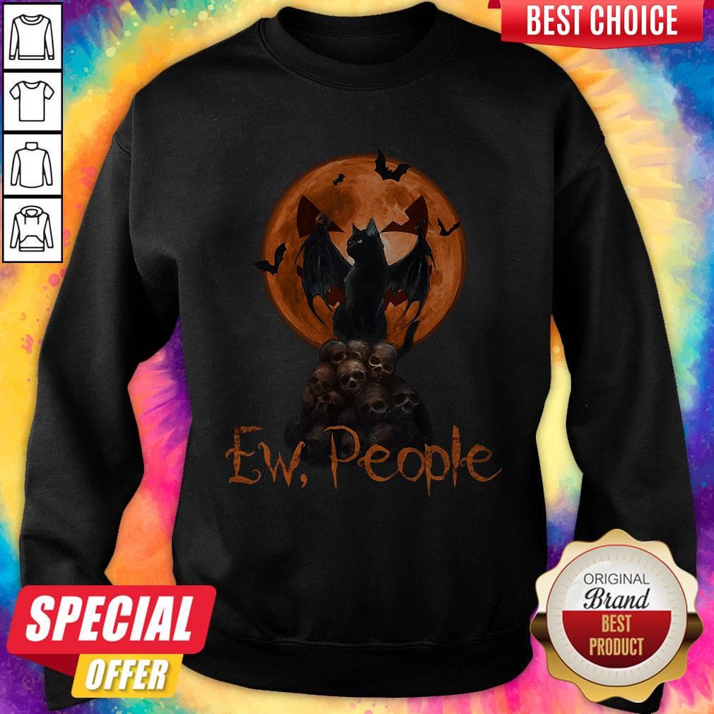 Cute Ew People Black Cat Bats Moon Skull Halloween Shirt