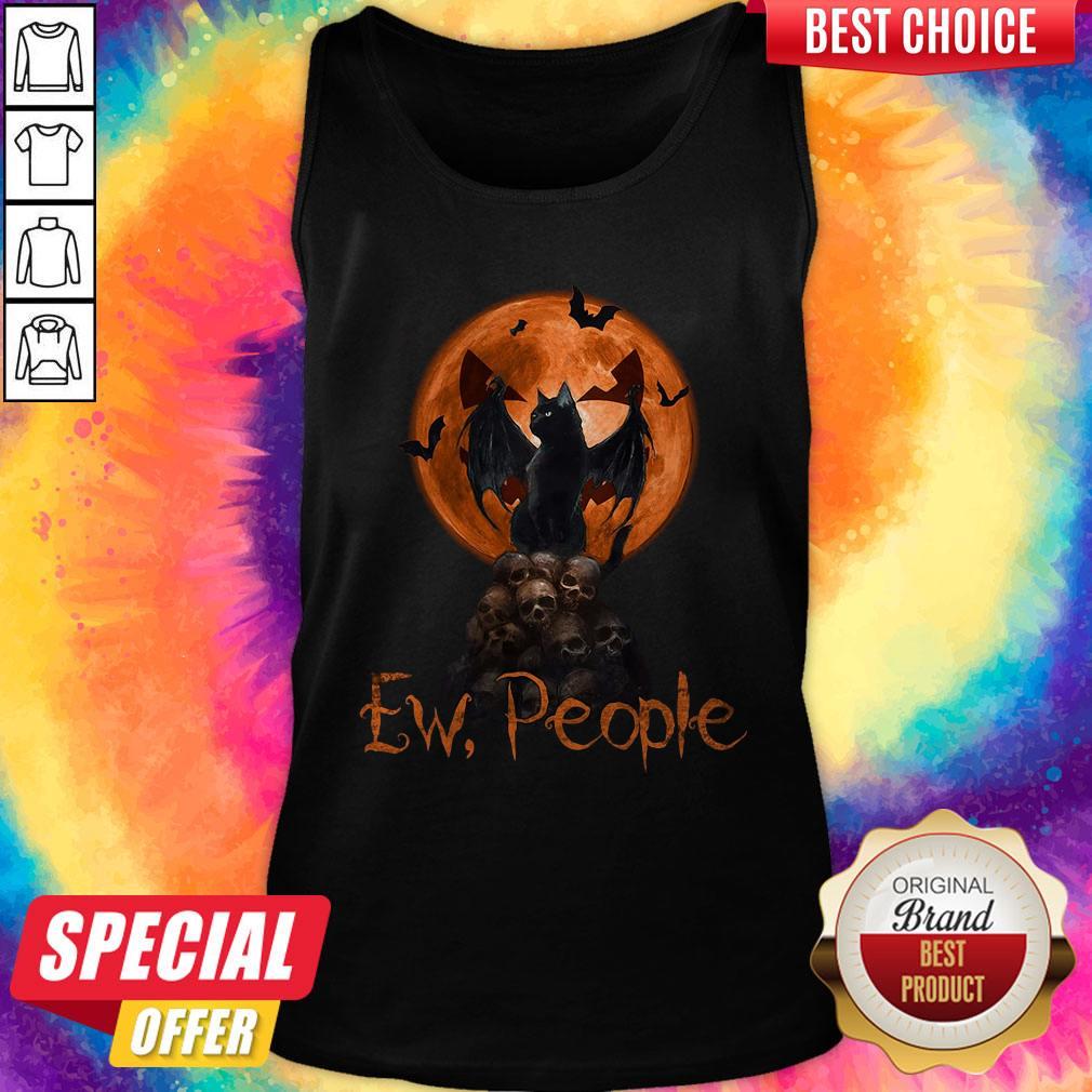 Cute Ew People Black Cat Bats Moon Skull Halloween Shirt