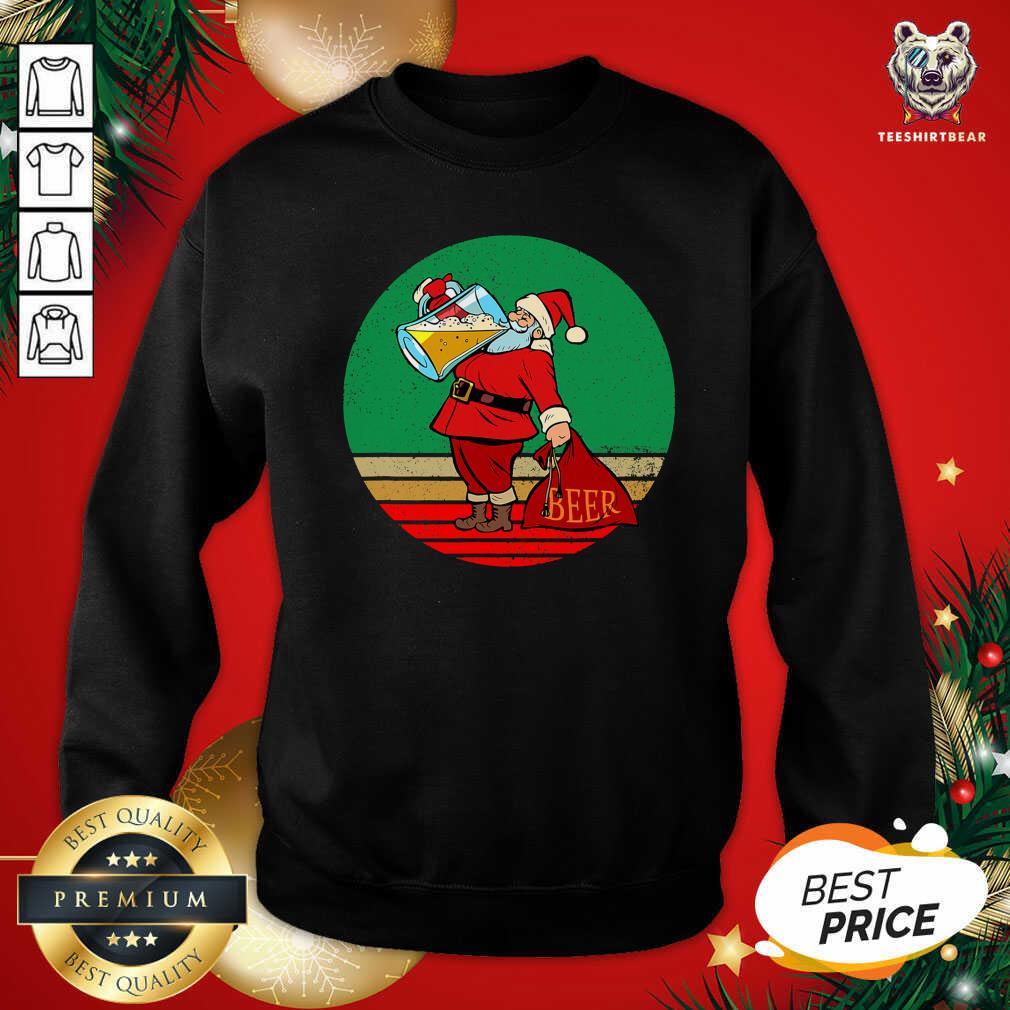 Cute Santa Drinking Beer Matching Family Christmas Shirt