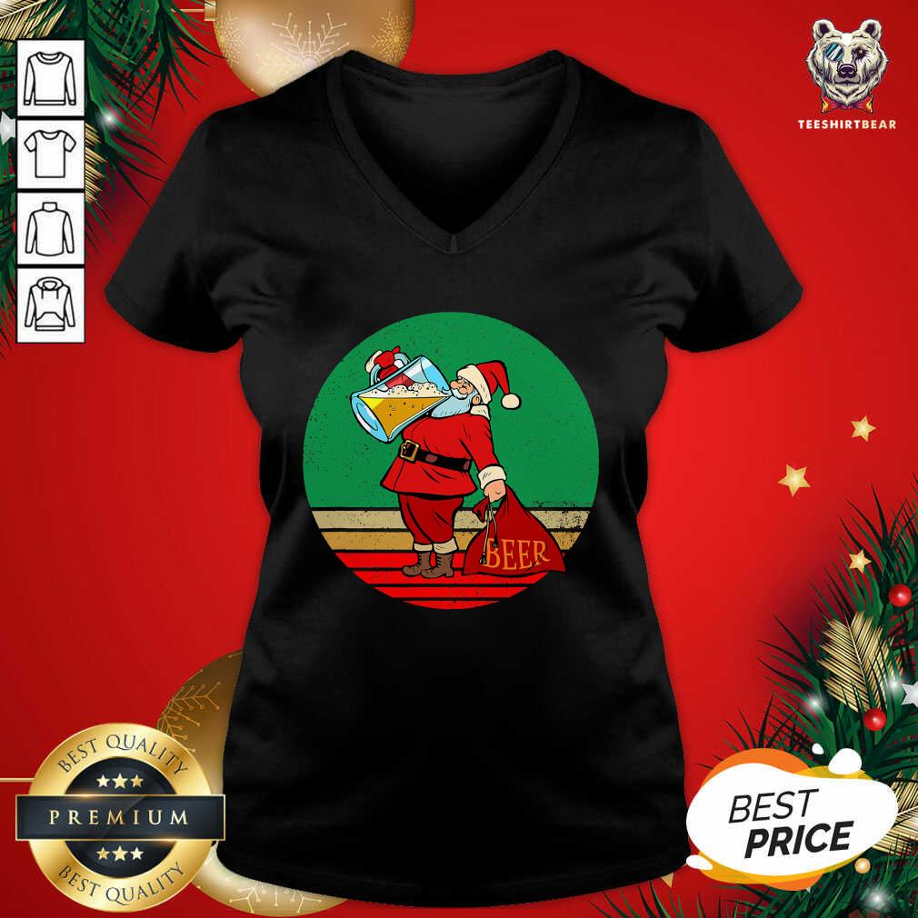 Cute Santa Drinking Beer Matching Family Christmas Shirt