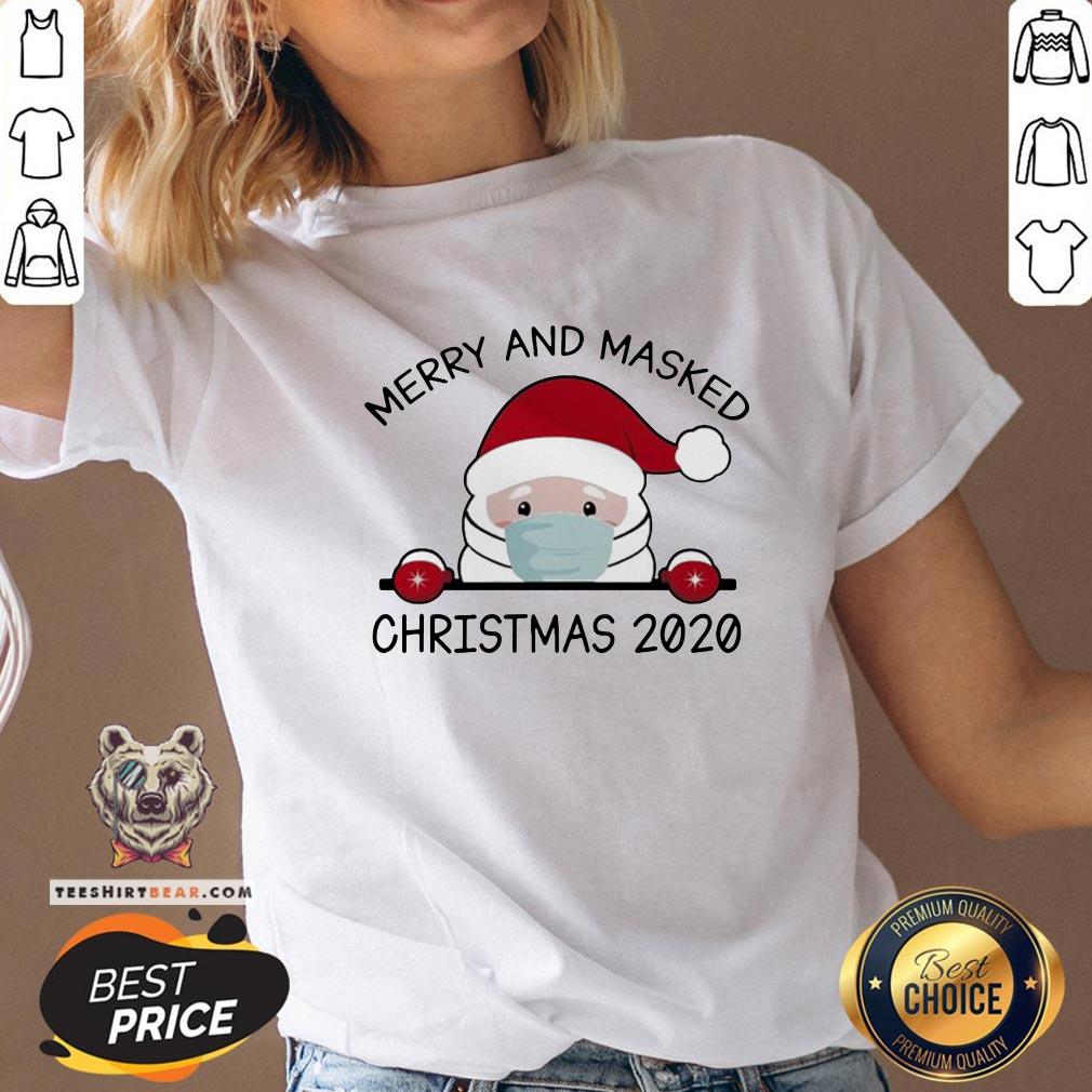 Cute Santa Face Mask Merry And Masked Ugly Christmas 2020 Shirt