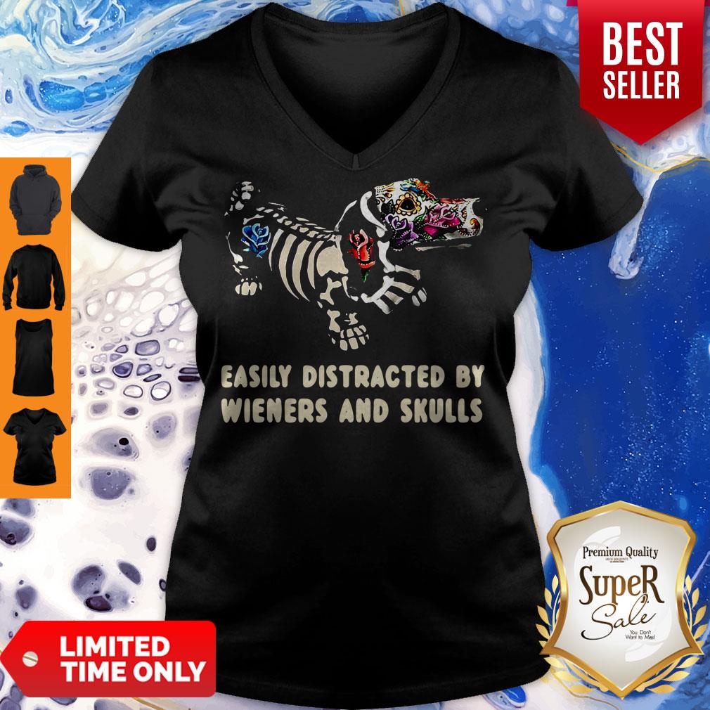 Dachshund Flower Easily Distracted By Wieners And Skulls Shirt