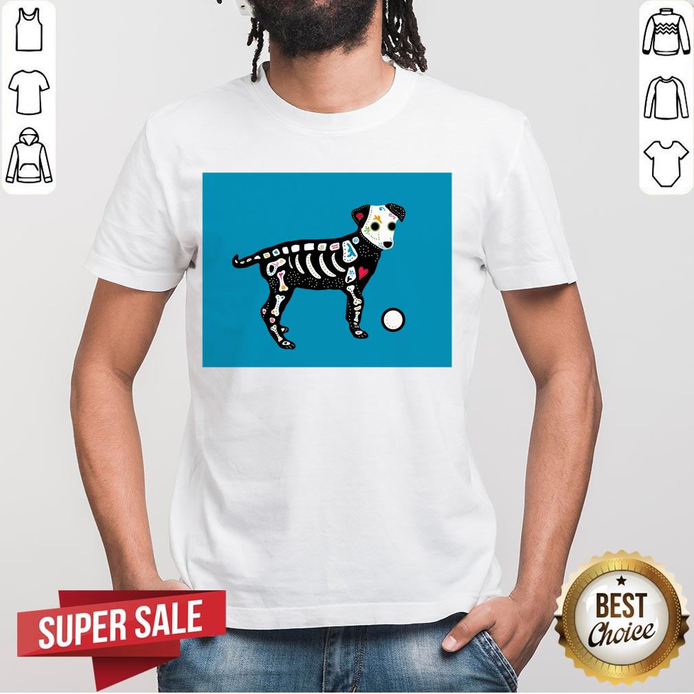 Day Of The Dead Sugar Skull Puppy On Blue Dia De Muertos Shirt