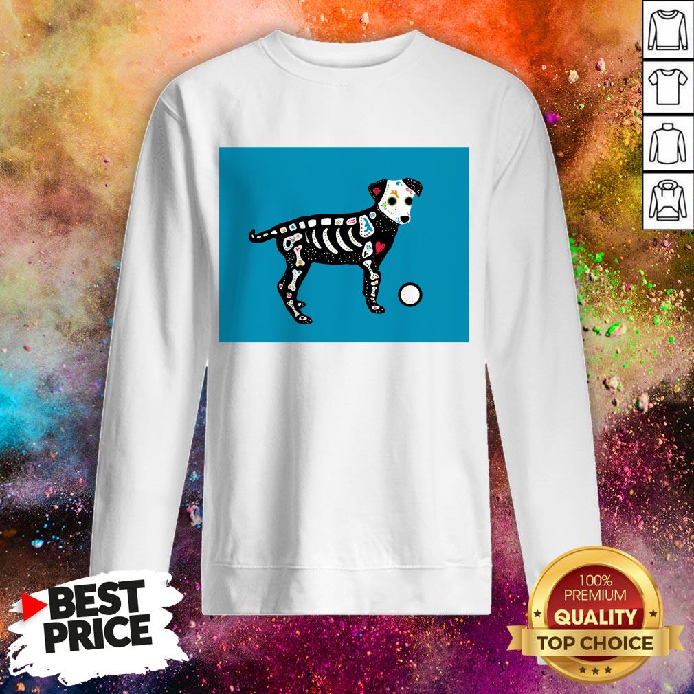 Day Of The Dead Sugar Skull Puppy On Blue Dia De Muertos Shirt