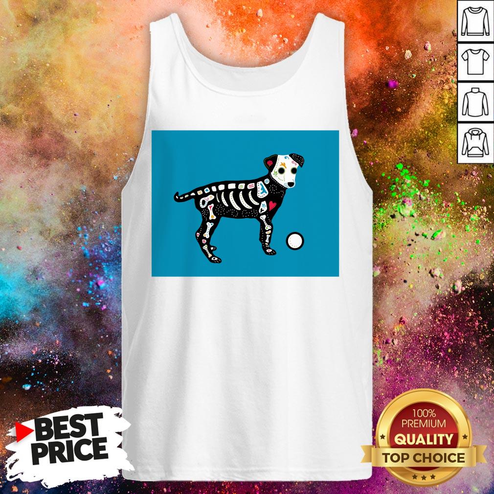 Day Of The Dead Sugar Skull Puppy On Blue Dia De Muertos Shirt