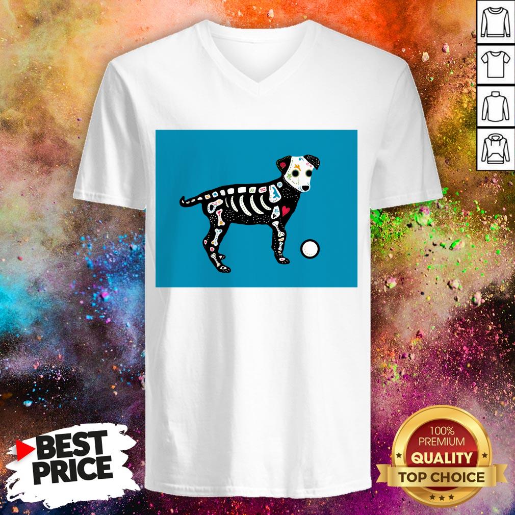 Day Of The Dead Sugar Skull Puppy On Blue Dia De Muertos Shirt