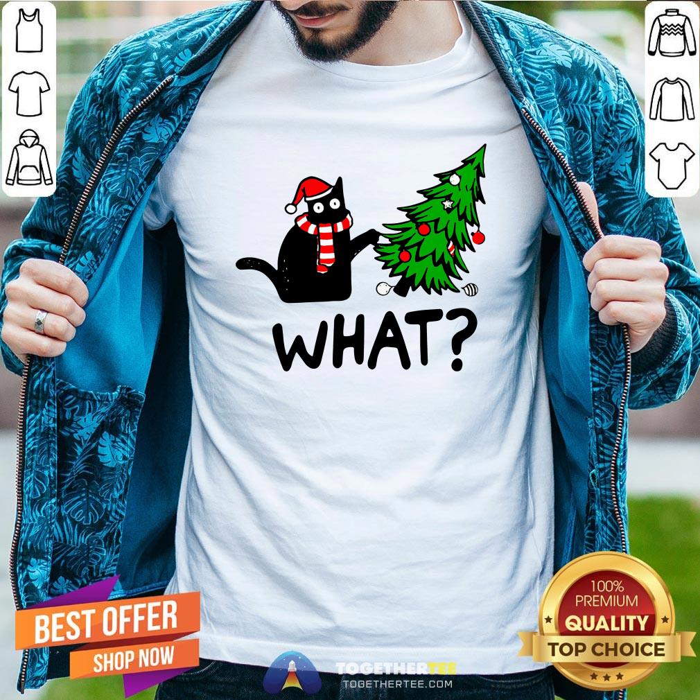 Funny Black Cat What Merry Christmas Tree Shirt
