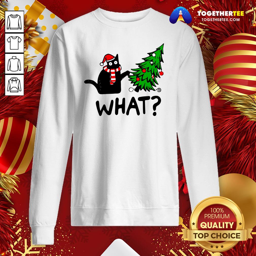 Funny Black Cat What Merry Christmas Tree Shirt