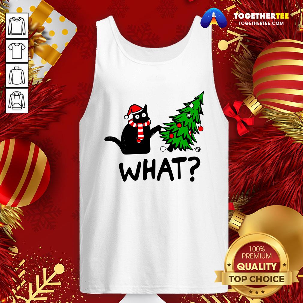 Funny Black Cat What Merry Christmas Tree Shirt