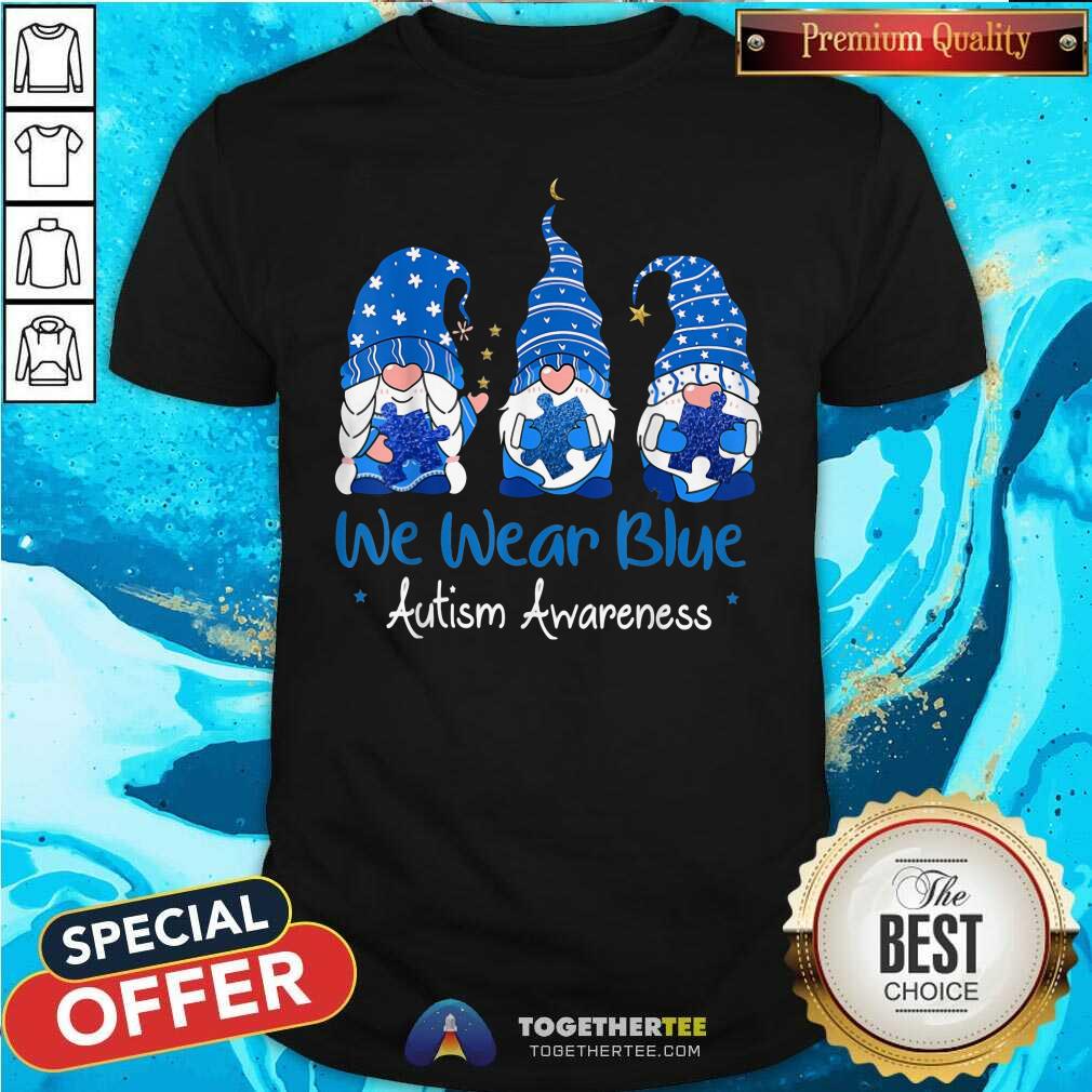 Funny Three Gnomes Holding Blue Puzzle Autism Aware Shirt