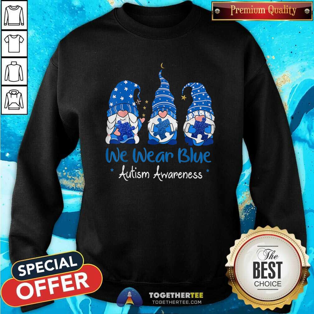 Funny Three Gnomes Holding Blue Puzzle Autism Aware Shirt