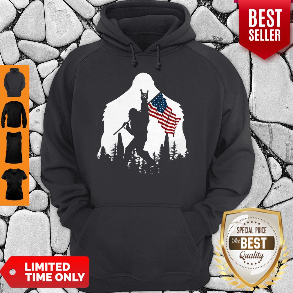 Good Bigfoot Rock And Roll American Flag In The Forest Shirt