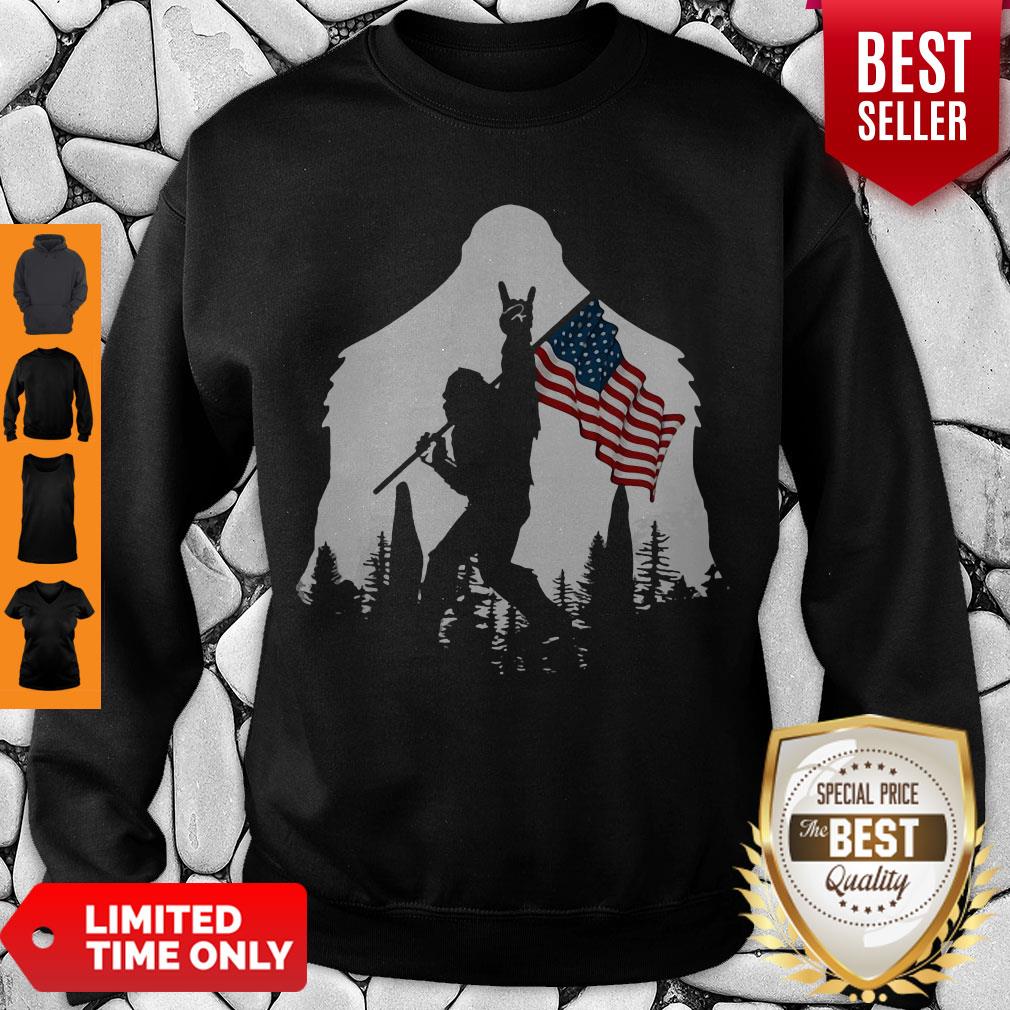 Good Bigfoot Rock And Roll American Flag In The Forest Shirt