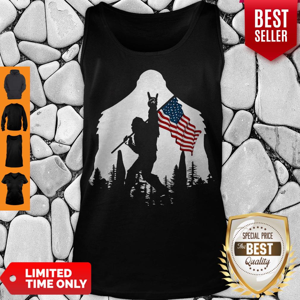 Good Bigfoot Rock And Roll American Flag In The Forest Shirt