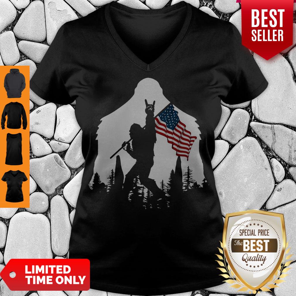 Good Bigfoot Rock And Roll American Flag In The Forest Shirt