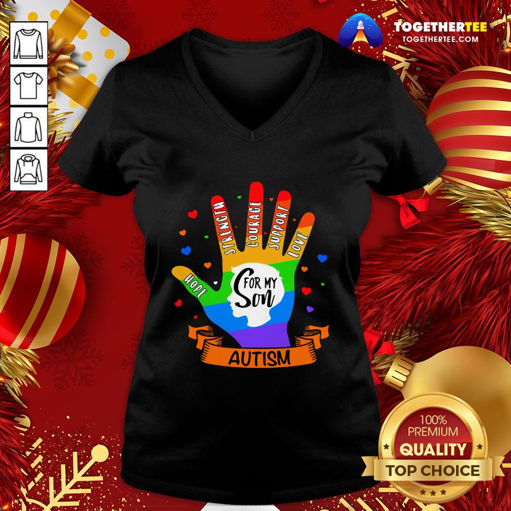 Great LGBT Hand Hope Strength Courage Support Love For My Son Autism Shirt