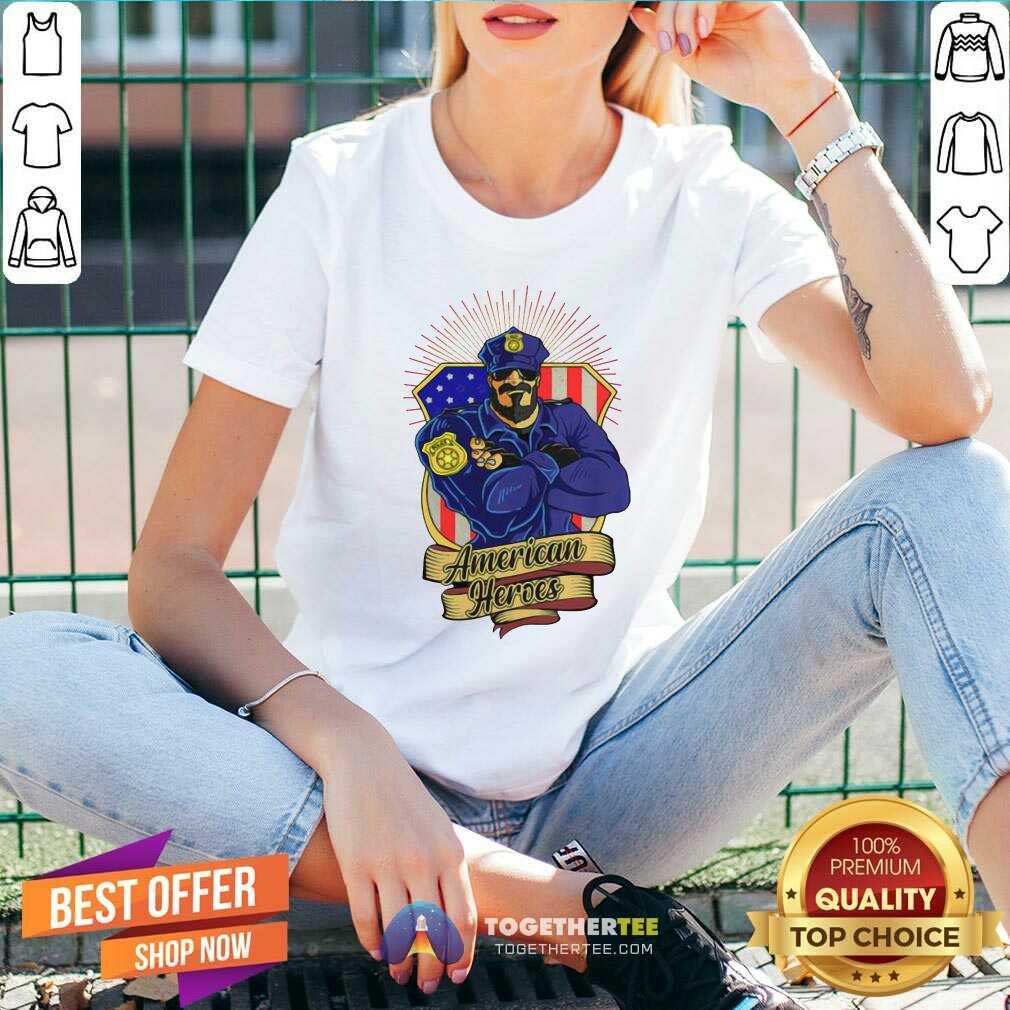Happy Police Man Ameican Heroes Us Flag Shirt