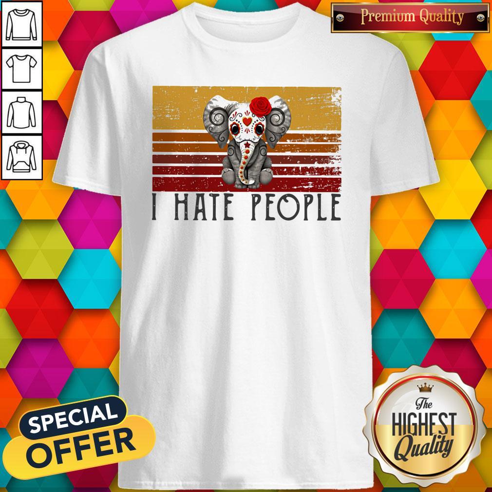 Hippie Elephant I Hate People Vintage Retro Shirt