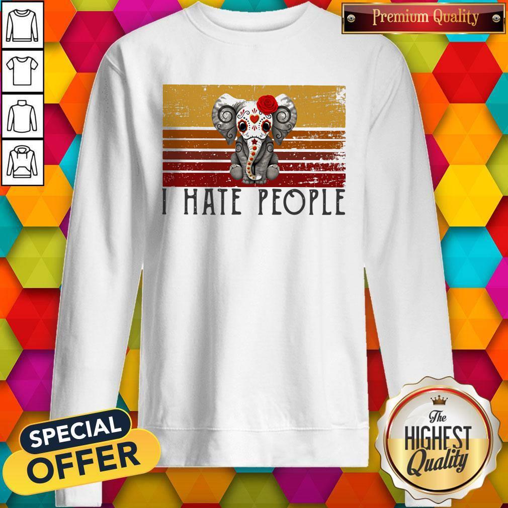Hippie Elephant I Hate People Vintage Retro Shirt