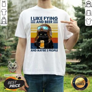 Cute Cat Pilot Flying Beer And 3 People Vintage Retro Shirt