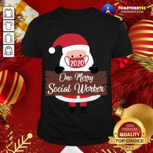 Top Santa Claus Face Mask 2020 One Merry Social Worker Christmas Shirt