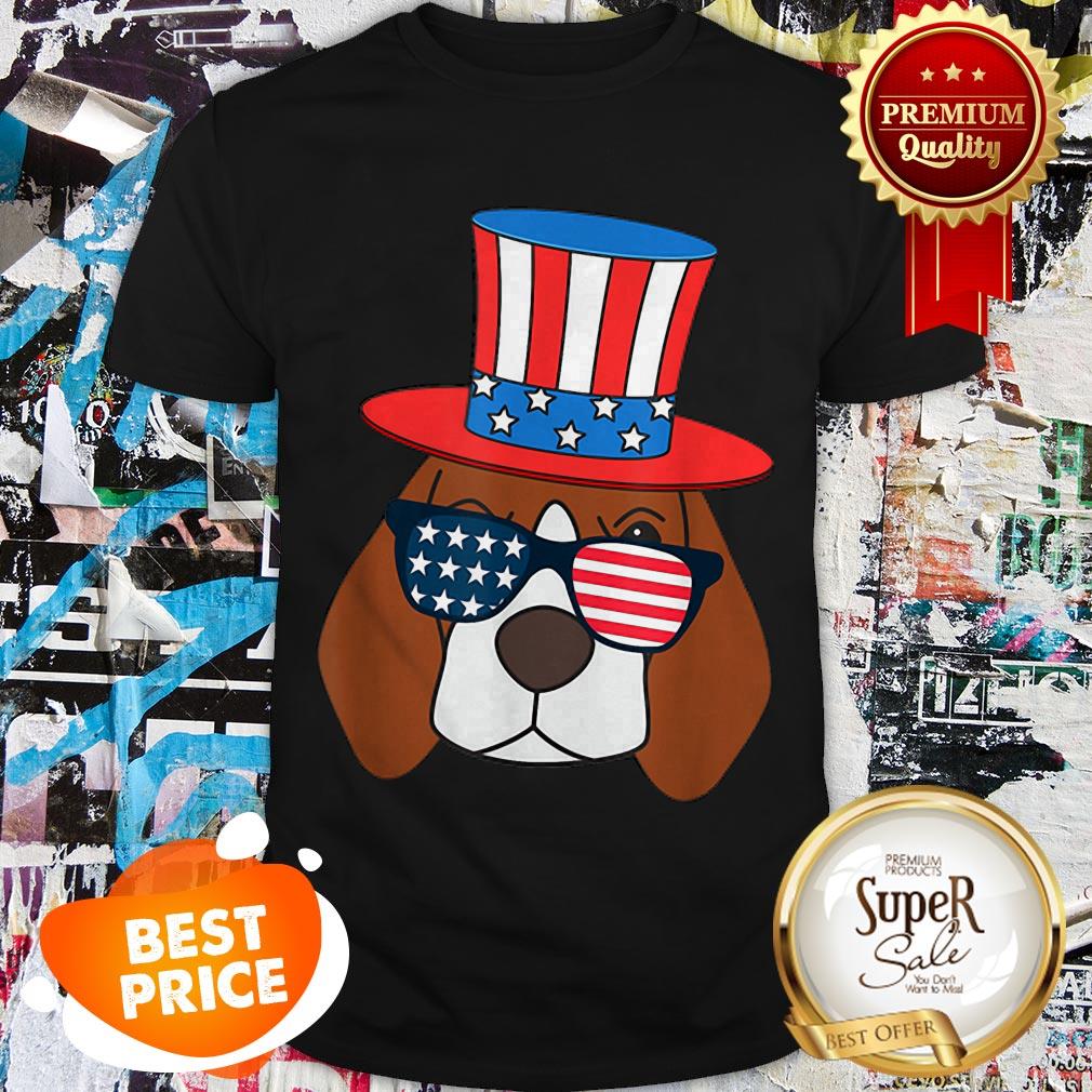 July 4th American Sunglasses USA Flag Patriotic Beagle Dog Shirt
