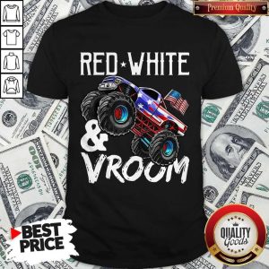 Premium Red White Vroom Monster Truck American Flag July 4Th Shirt