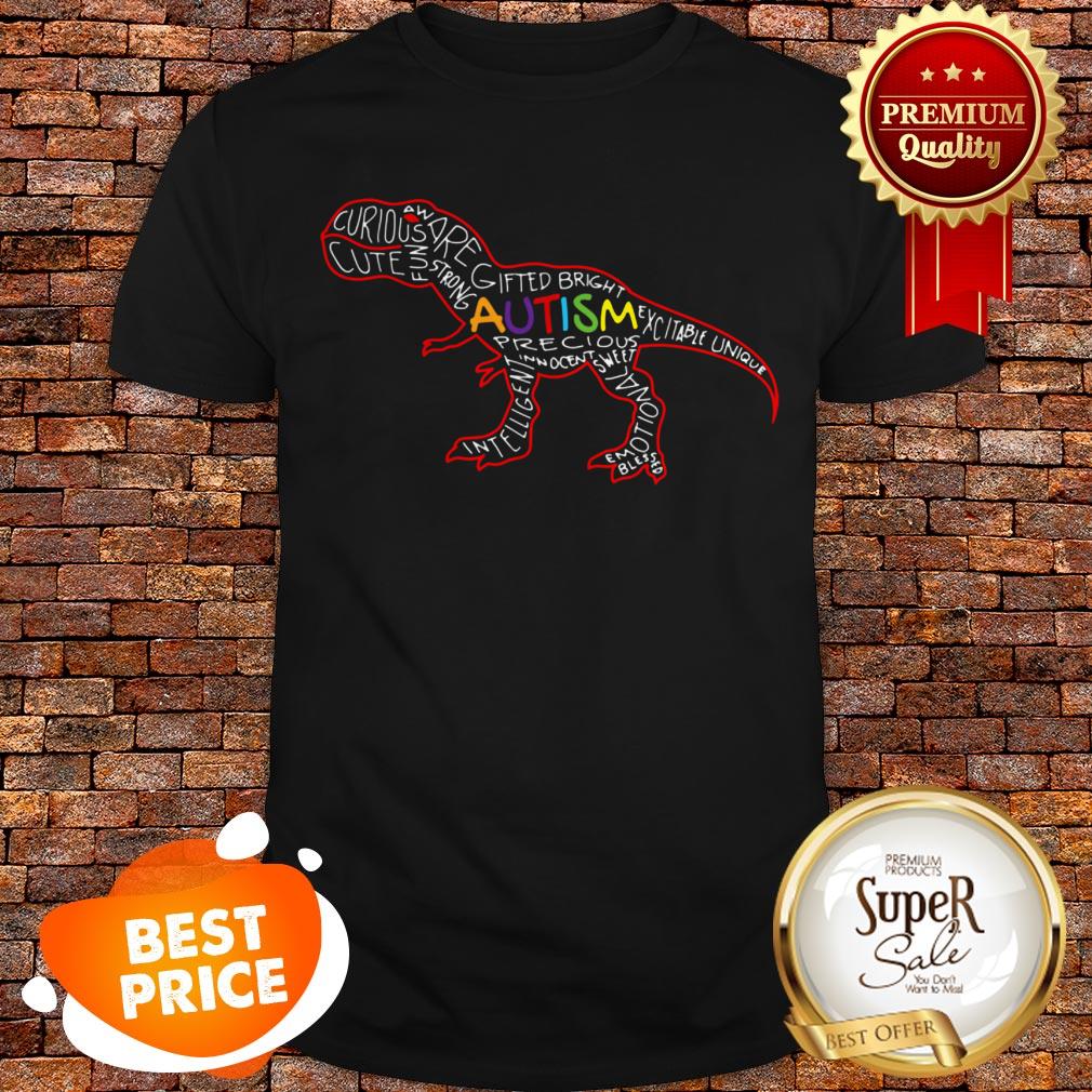 Nice Autism Awareness T-Rex Dinosaur Word Cloud Shirt
