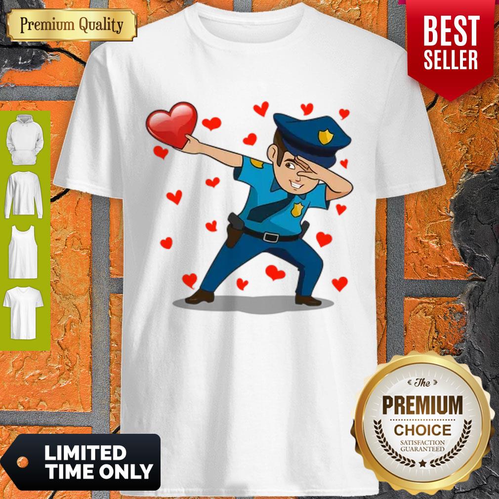 Nice Dabbing Policeman Red Heart Love Valentines Day Lovers Gift Shirt