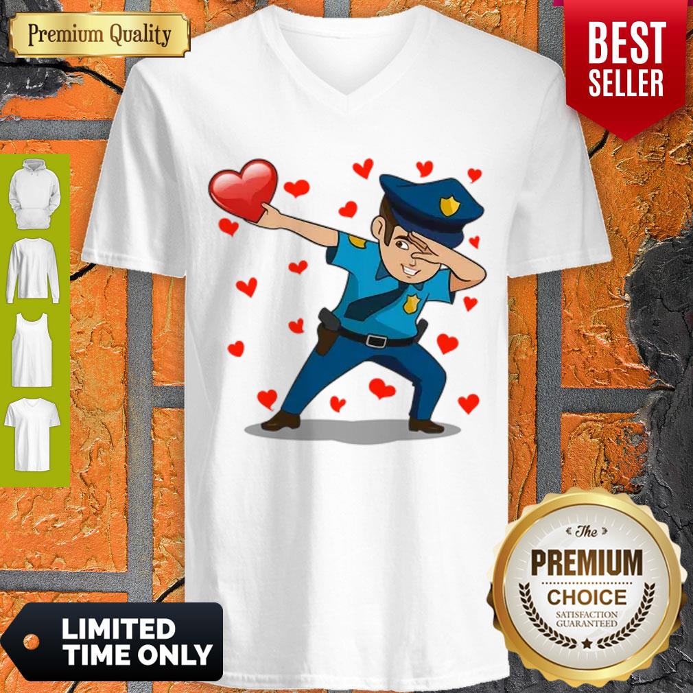 Nice Dabbing Policeman Red Heart Love Valentines Day Lovers Gift Shirt