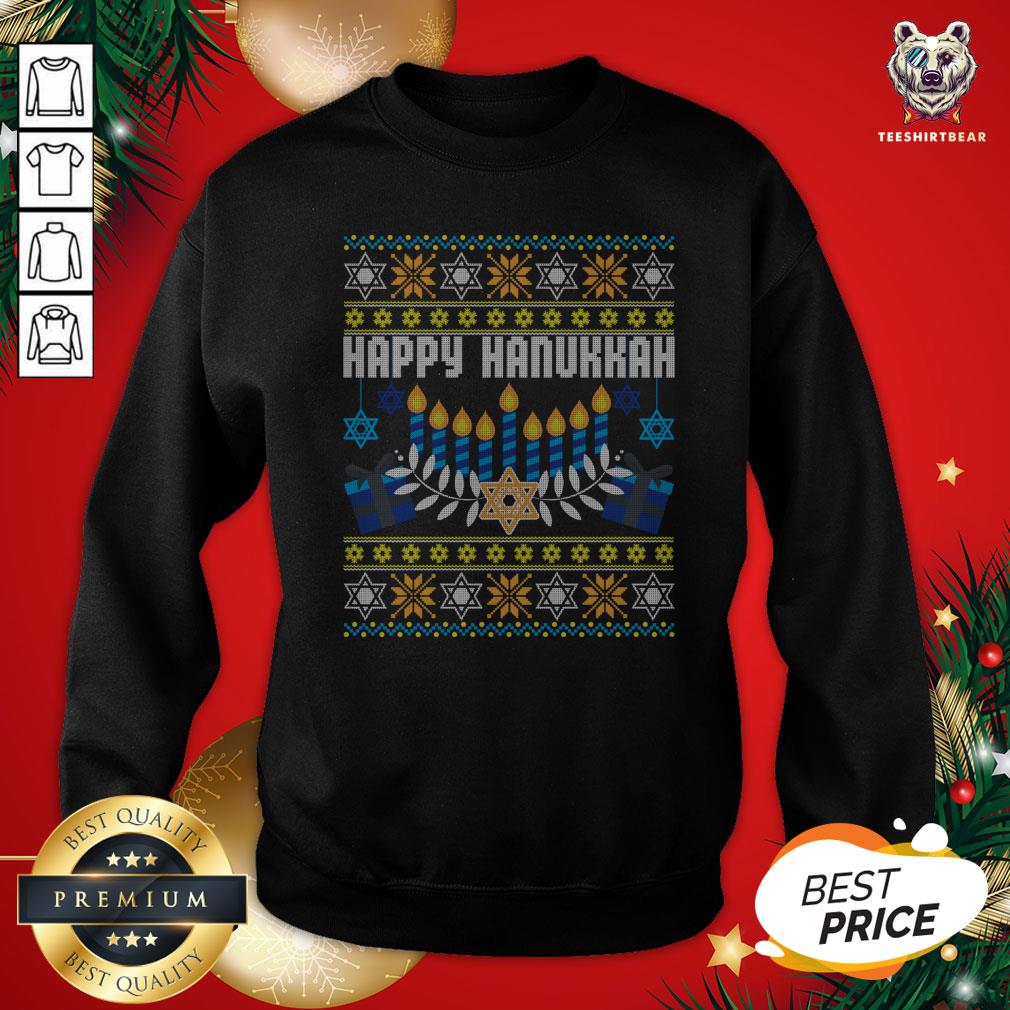 Nice Happy Hanukkah Jew Menorah Jewish Ugly Christmas Shirt