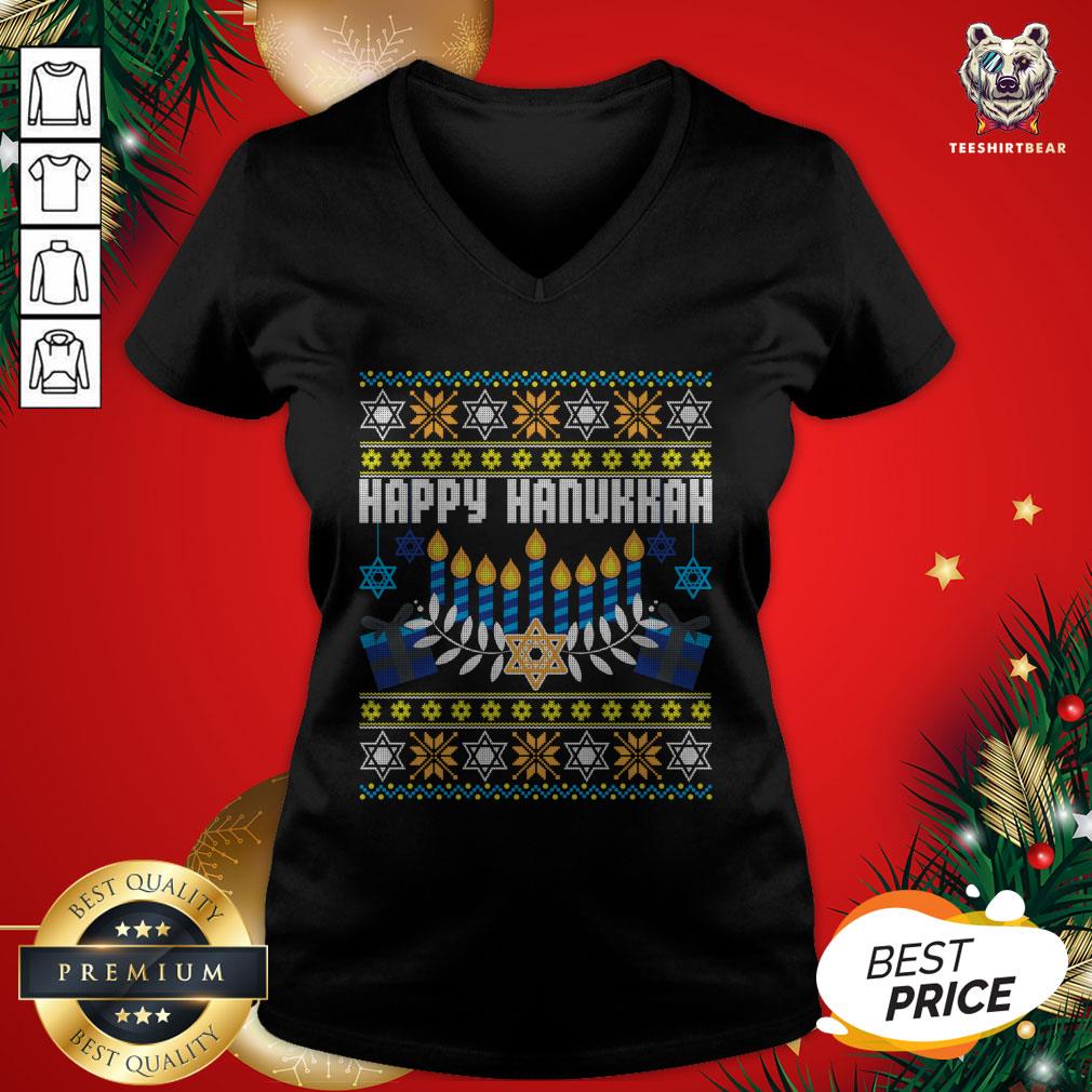 Nice Happy Hanukkah Jew Menorah Jewish Ugly Christmas Shirt