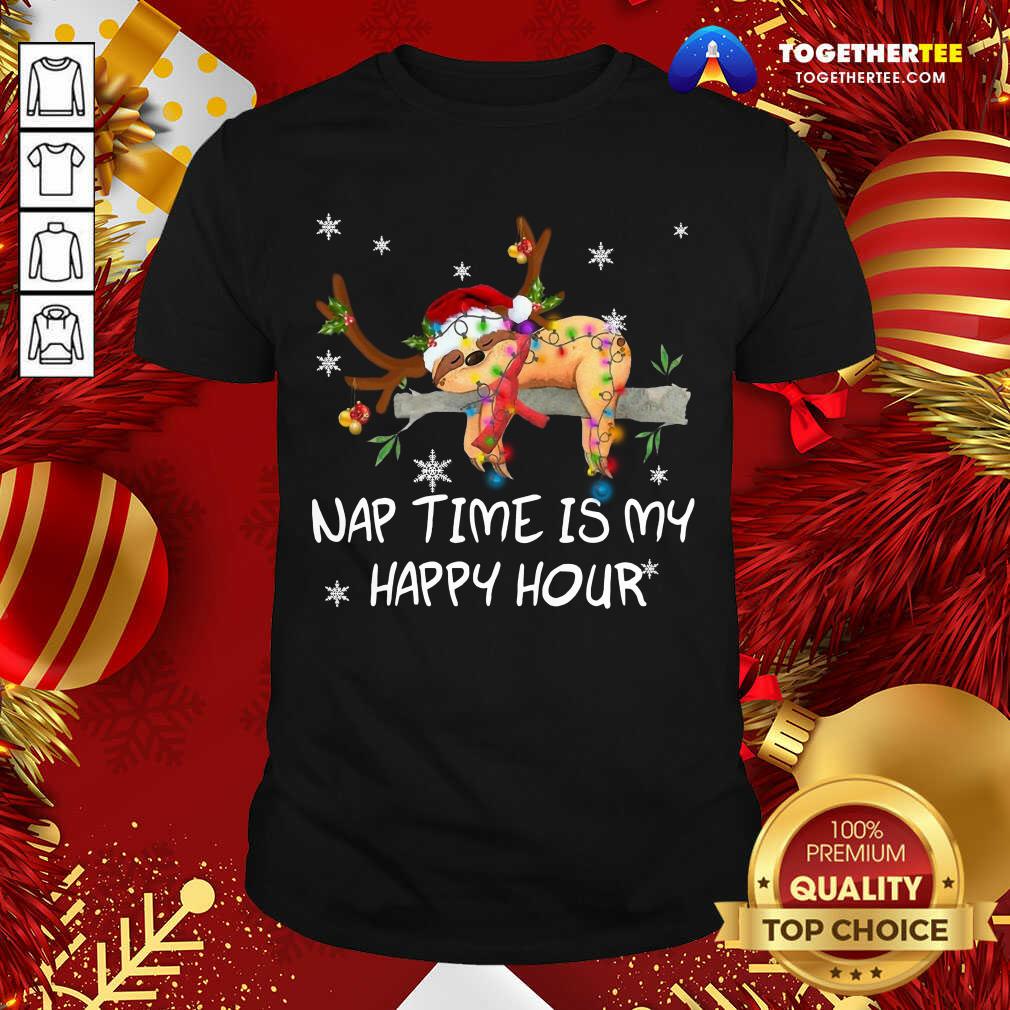 Nice Sloth Santa Sleep Nap Time Is My Happy Hour Merry Christmas Shirt