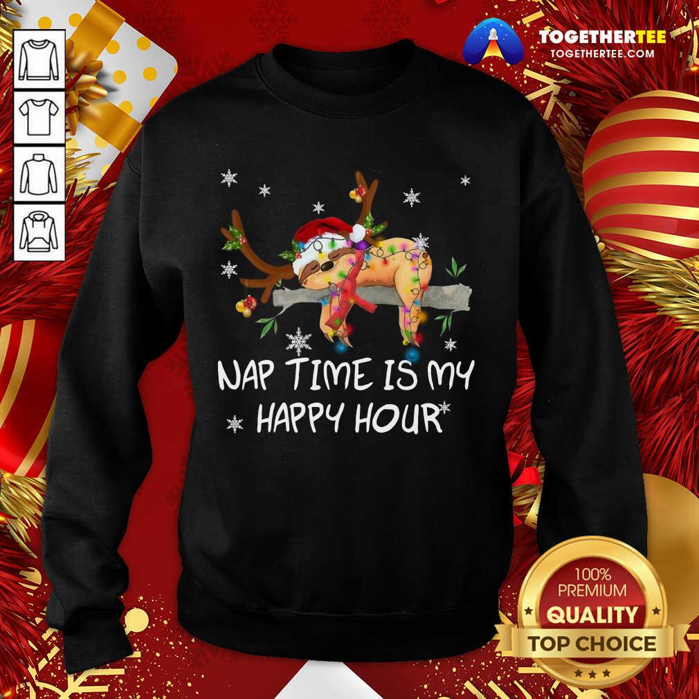 Nice Sloth Santa Sleep Nap Time Is My Happy Hour Merry Christmas Shirt