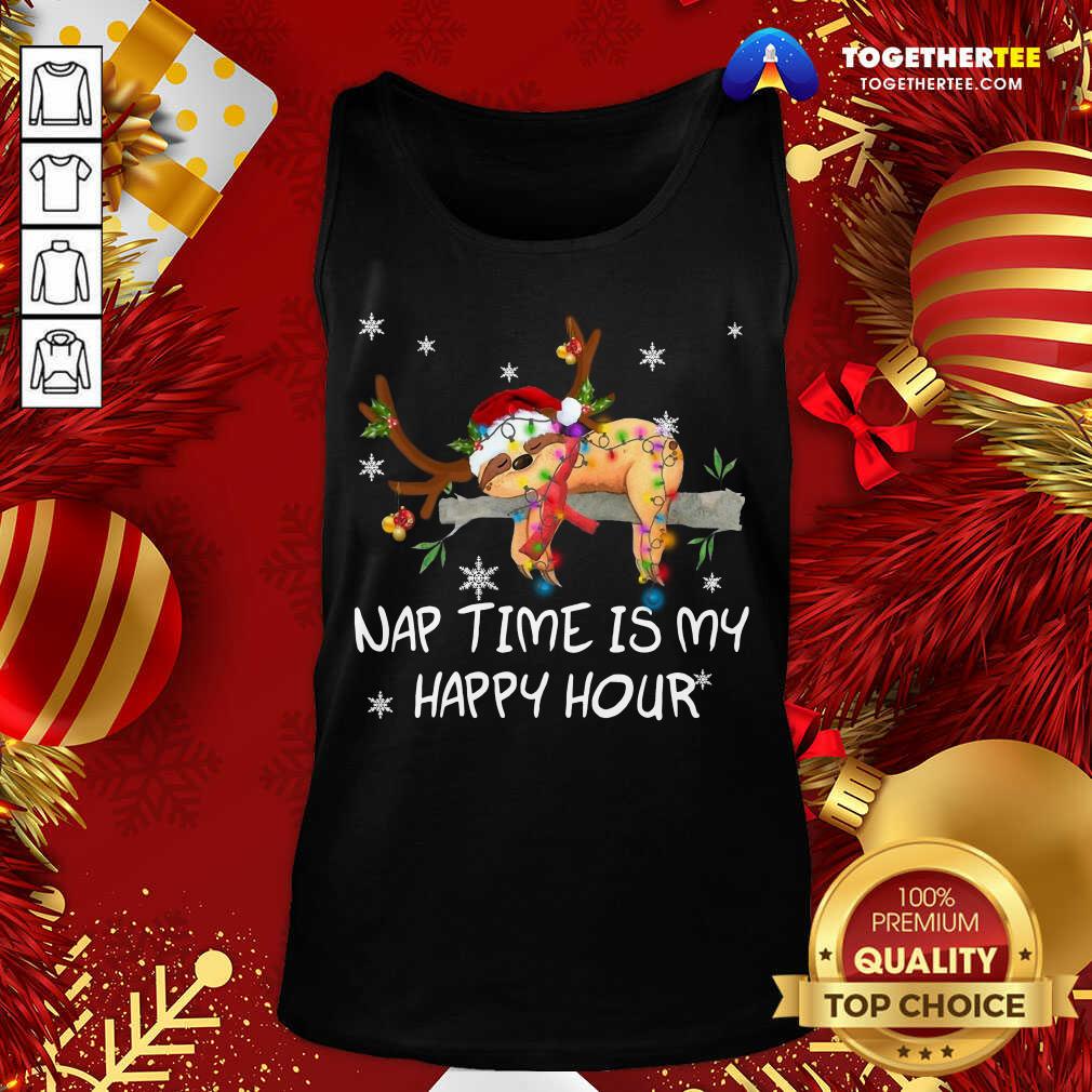 Nice Sloth Santa Sleep Nap Time Is My Happy Hour Merry Christmas Shirt