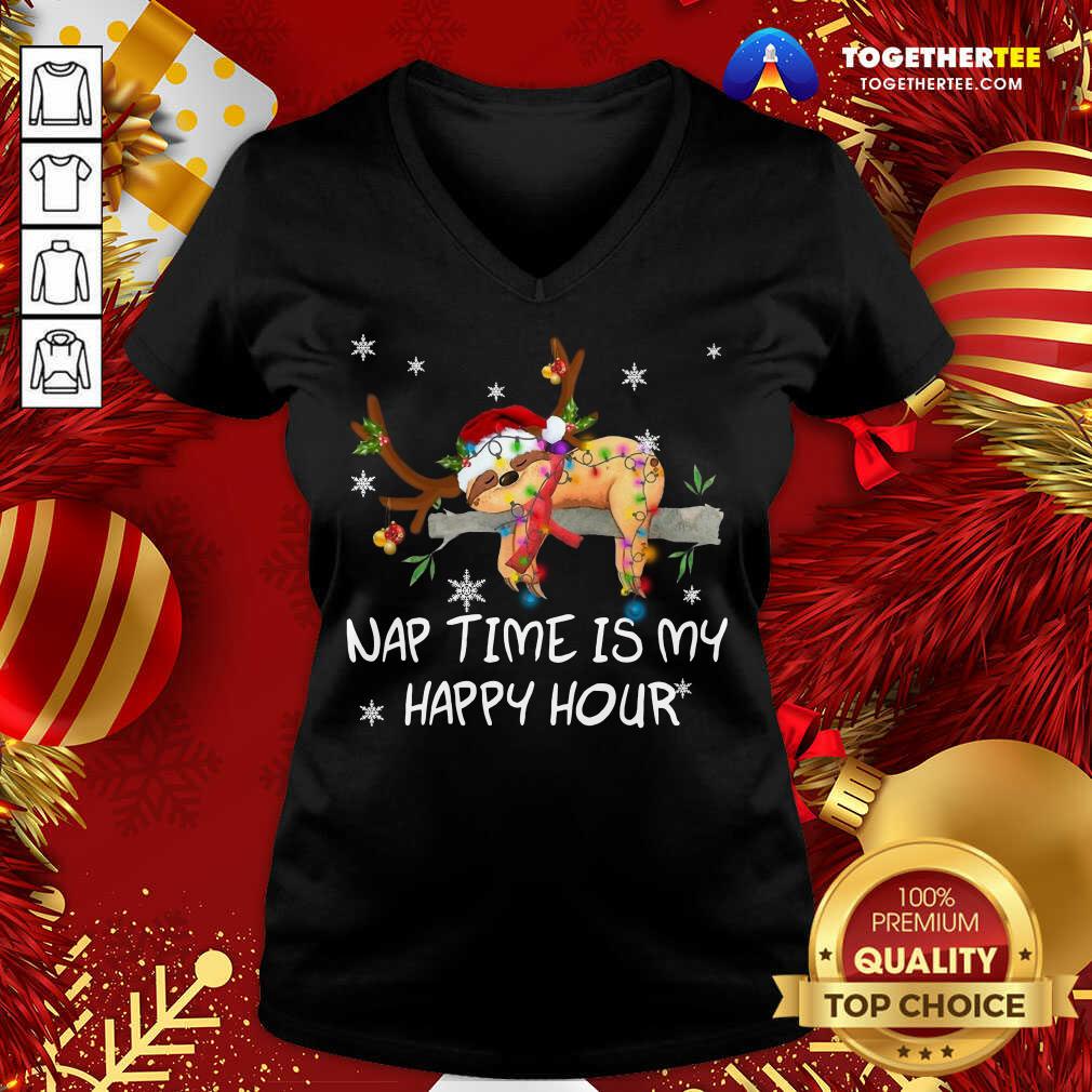 Nice Sloth Santa Sleep Nap Time Is My Happy Hour Merry Christmas Shirt