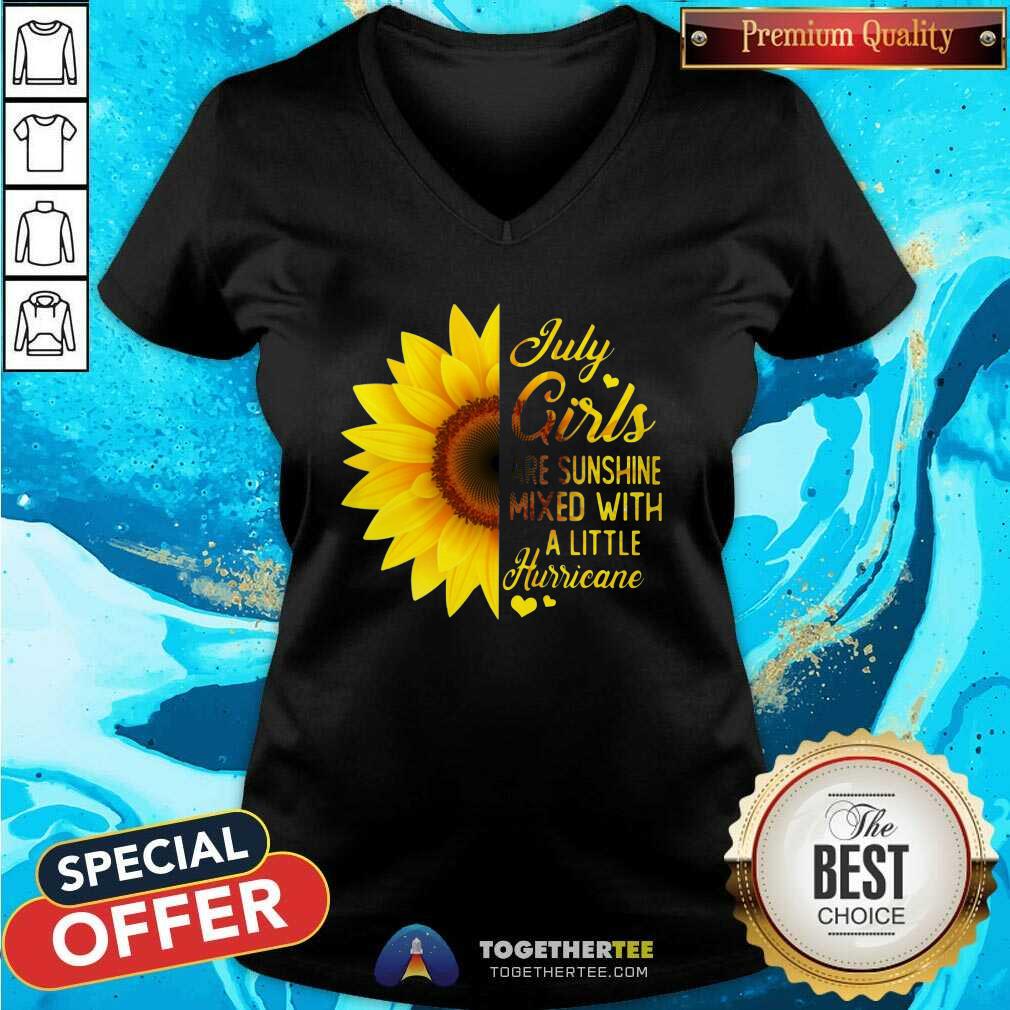 Nice Sunflower July Girls Are Sunshine Mixed With A Little Hurricane Shirt